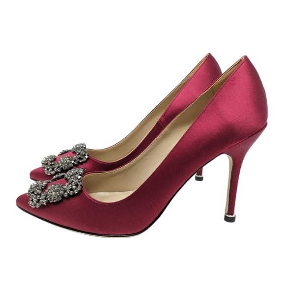 NEW Manolo Blahnik Deep Merlot Red 90mm Hangisi Crystal Pump Heel Size EU 38 - Picture 4 of 10